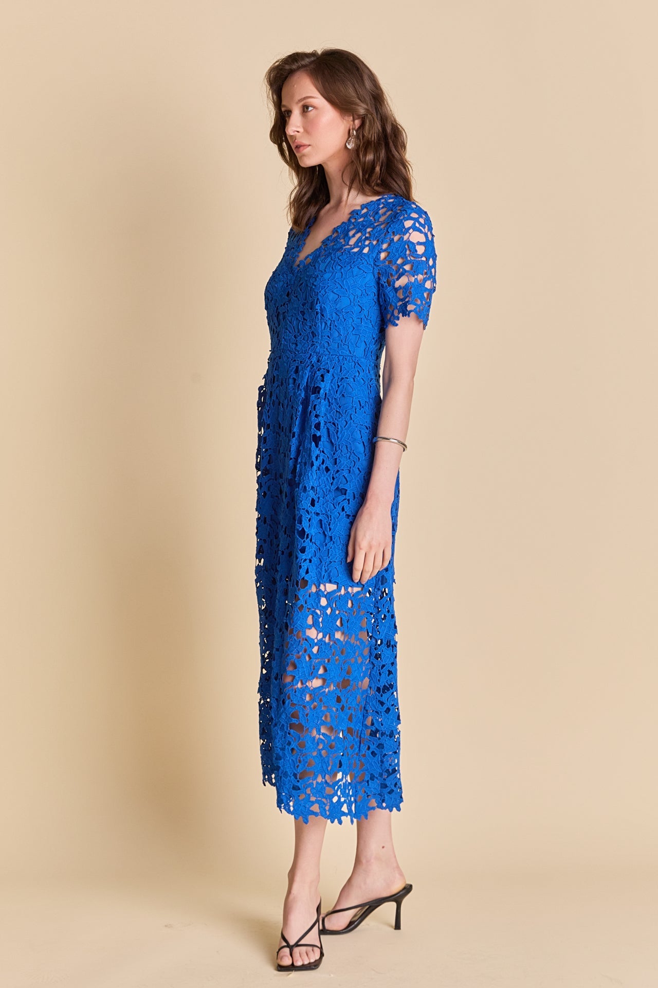ENDLESS ROSE - All Over Lace Short Sleeves Midi Dress - DRESSES available at Objectrare