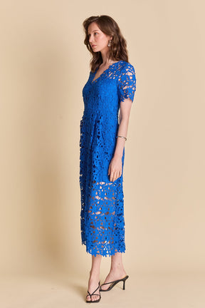 ENDLESS ROSE - All Over Lace Short Sleeves Midi Dress - DRESSES available at Objectrare