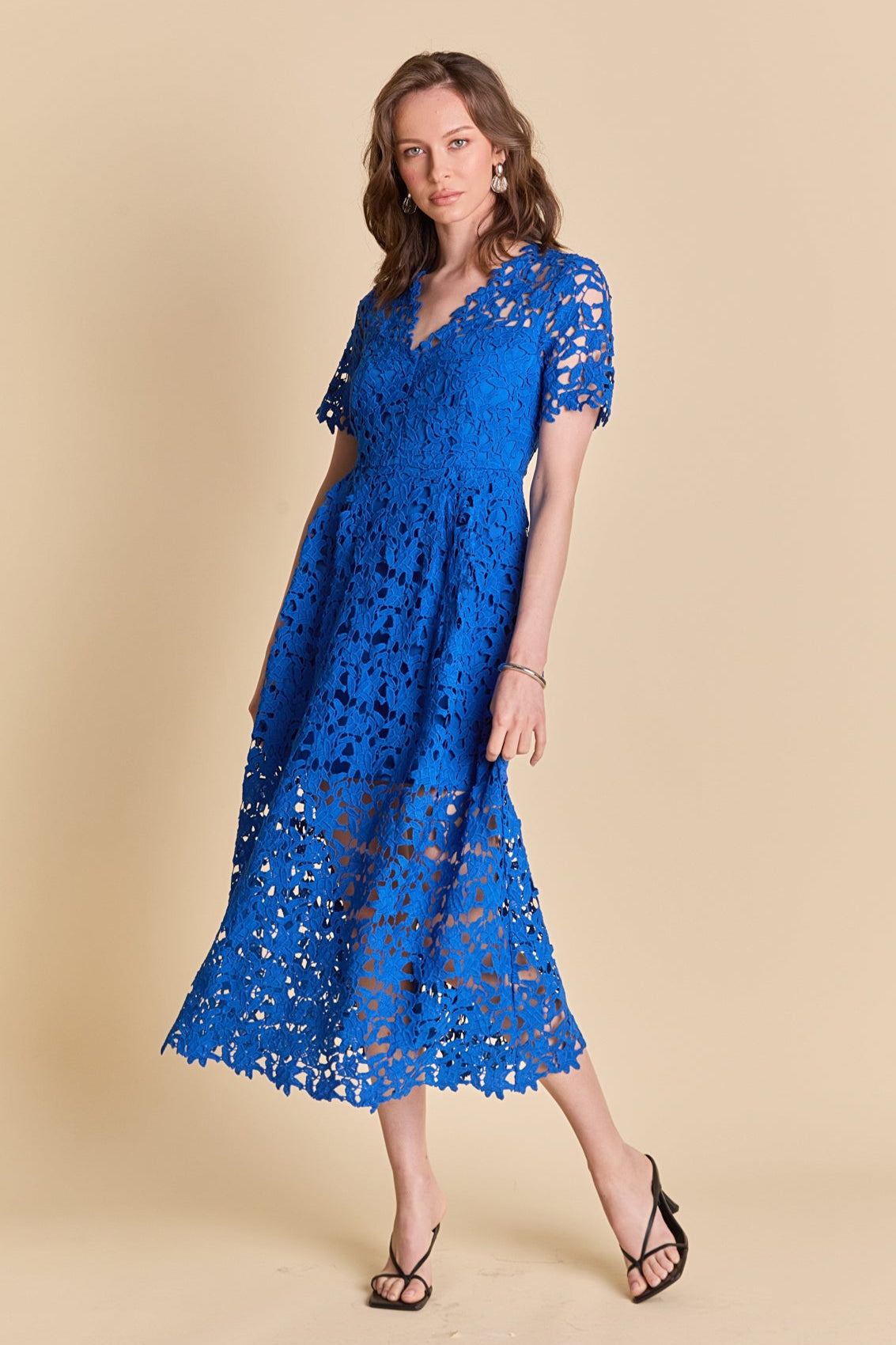 ENDLESS ROSE - All Over Lace Short Sleeves Midi Dress - DRESSES available at Objectrare