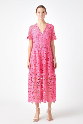 All Over Lace Short Sleeves Midi Dress