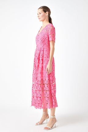 All Over Lace Short Sleeves Midi Dress