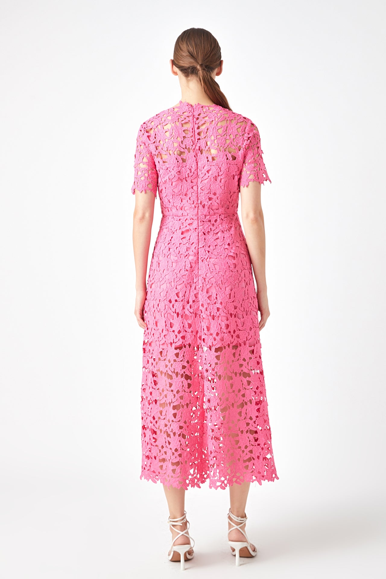 ENDLESS ROSE - All Over Lace Short Sleeves Midi Dress - DRESSES available at Objectrare
