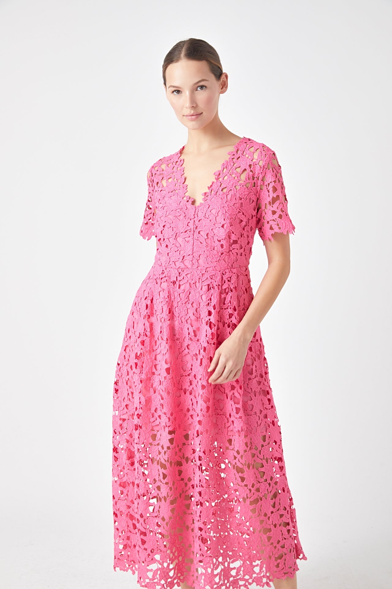 ENDLESS ROSE - Endless Rose - All Over Lace Short Sleeves Midi Dress - DRESSES available at Objectrare