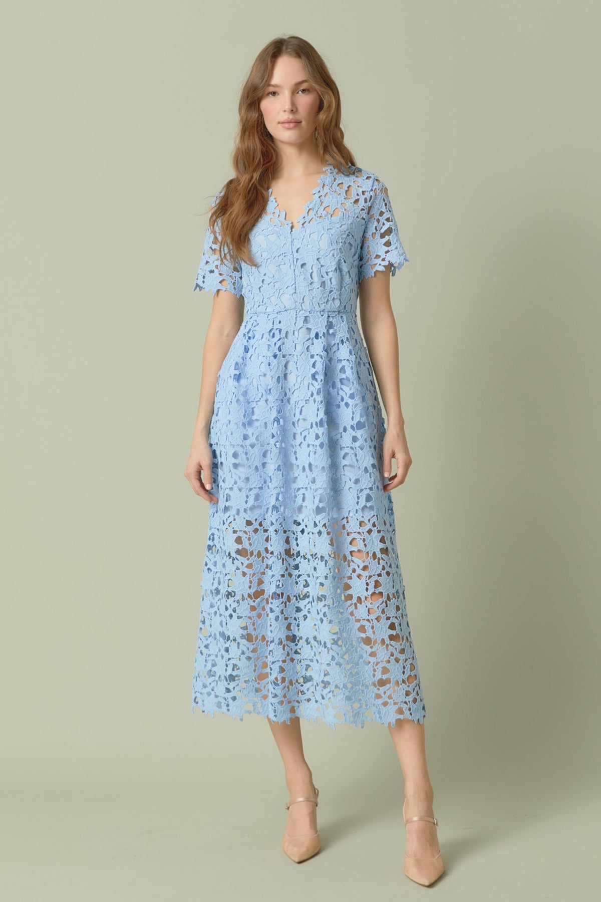 ENDLESS ROSE - All Over Lace Short Sleeves Midi Dress - DRESSES available at Objectrare