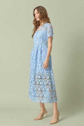 All Over Lace Short Sleeves Midi Dress