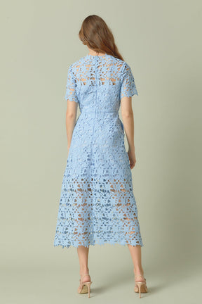 All Over Lace Short Sleeves Midi Dress
