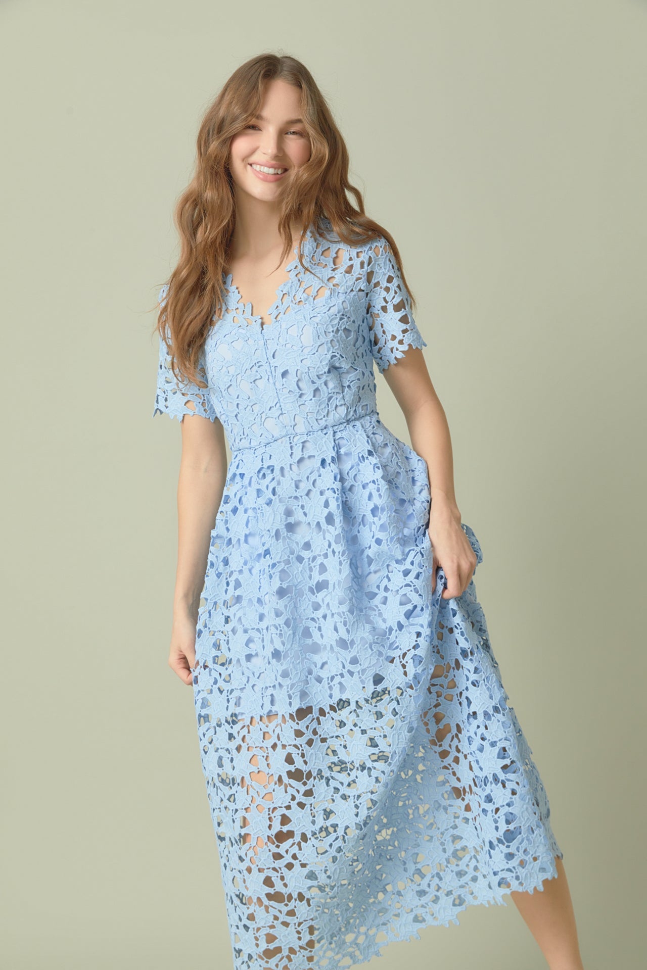 ENDLESS ROSE - Endless Rose - All Over Lace Short Sleeves Midi Dress - DRESSES available at Objectrare