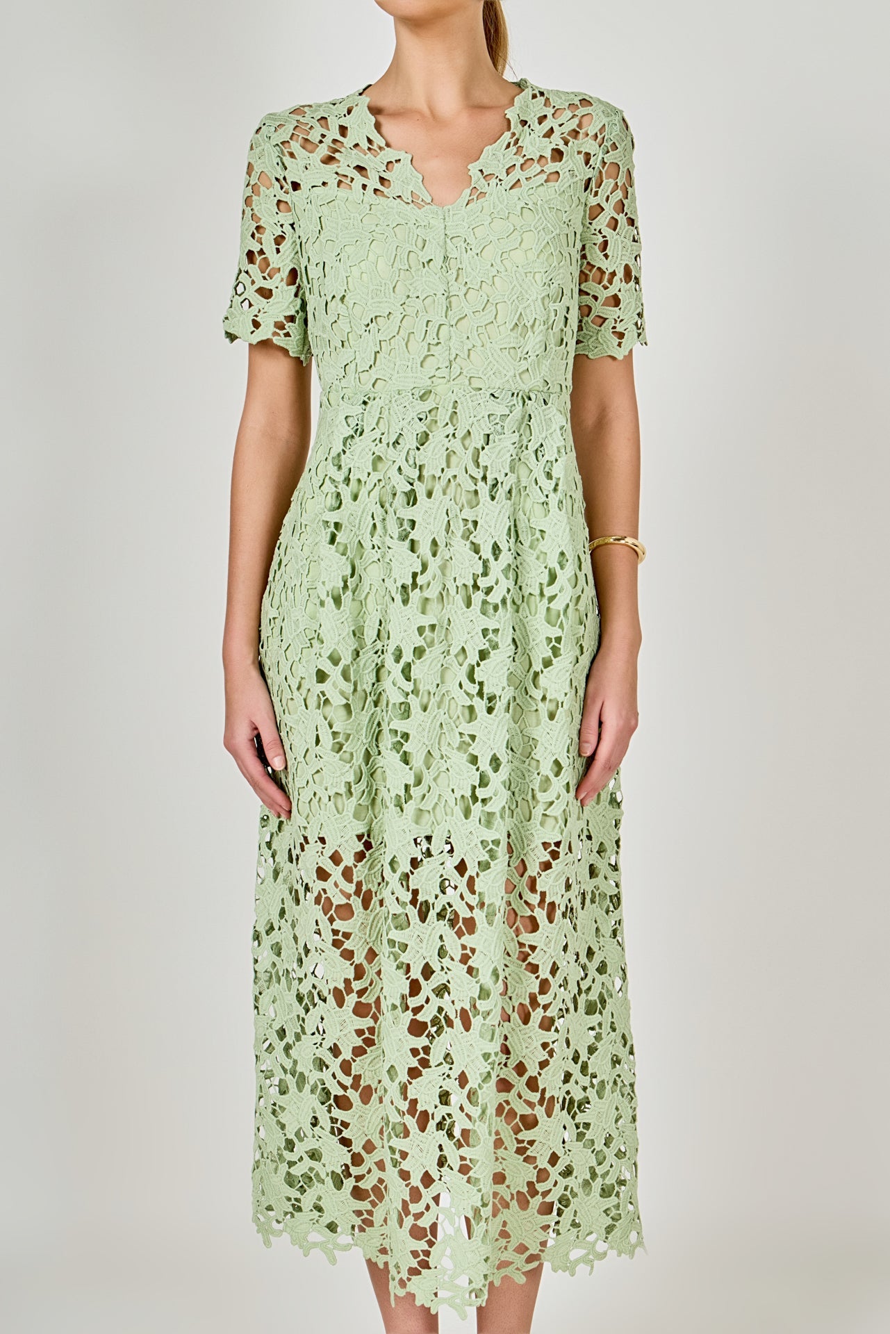 ENDLESS ROSE - All Over Lace Short Sleeves Midi Dress - DRESSES available at Objectrare
