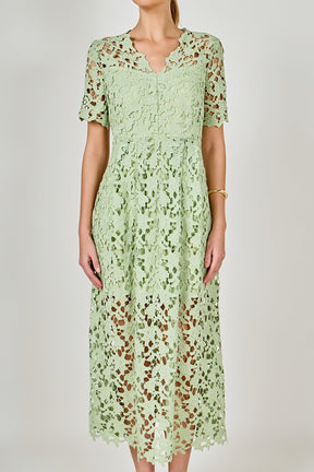 ENDLESS ROSE - All Over Lace Short Sleeves Midi Dress - DRESSES available at Objectrare