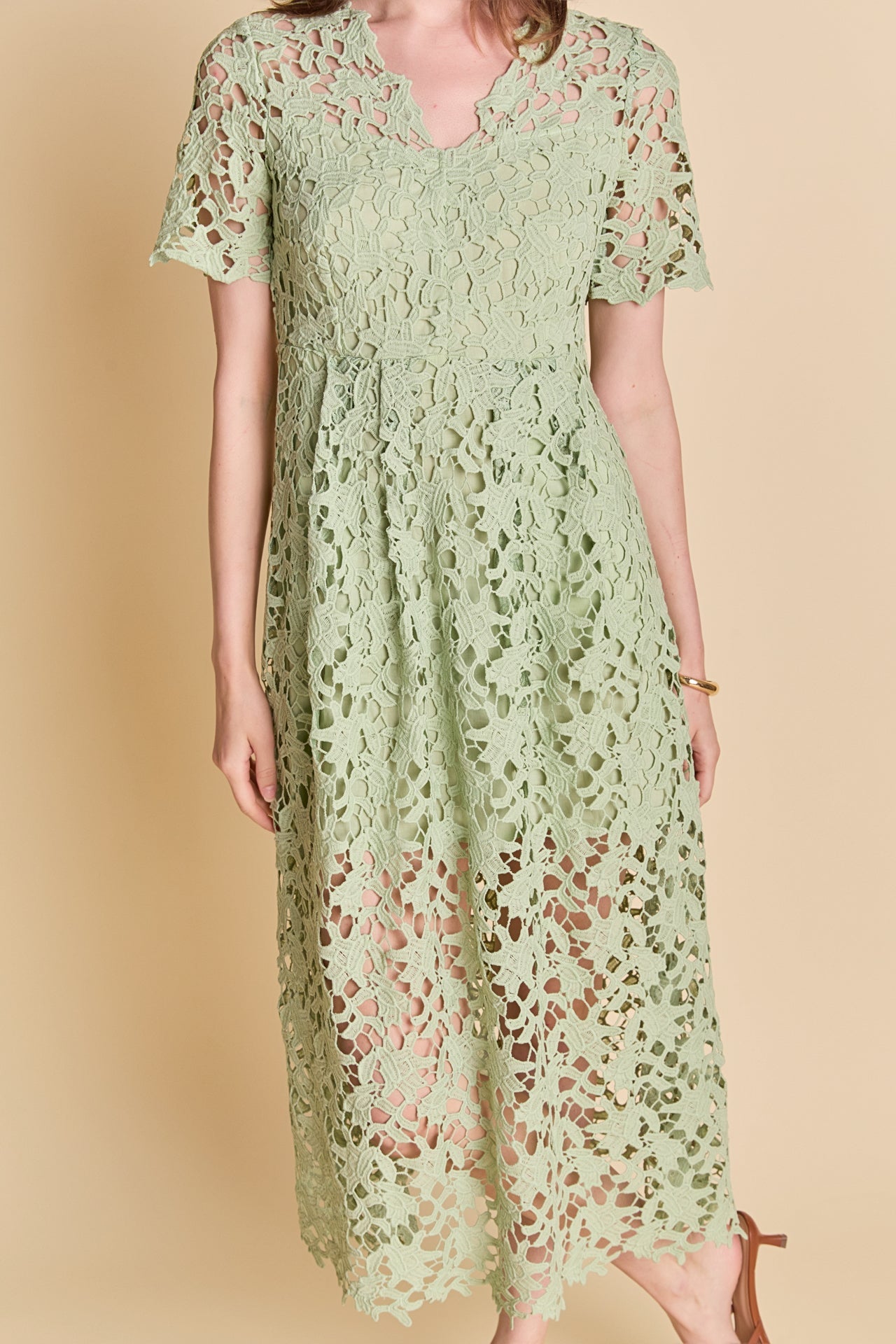 ENDLESS ROSE - All Over Lace Short Sleeves Midi Dress - DRESSES available at Objectrare