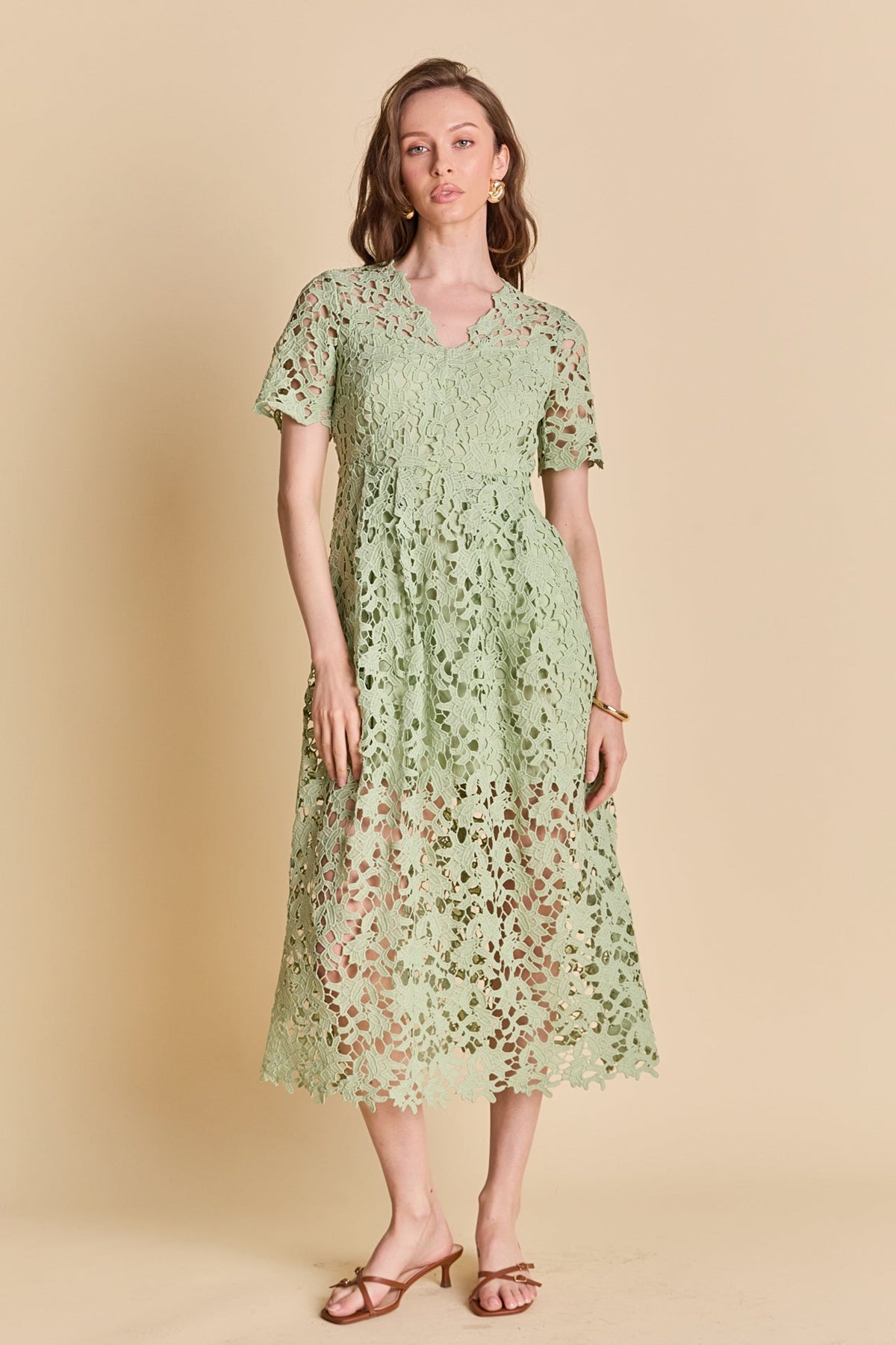 All Over Lace Short Sleeves Midi Dress