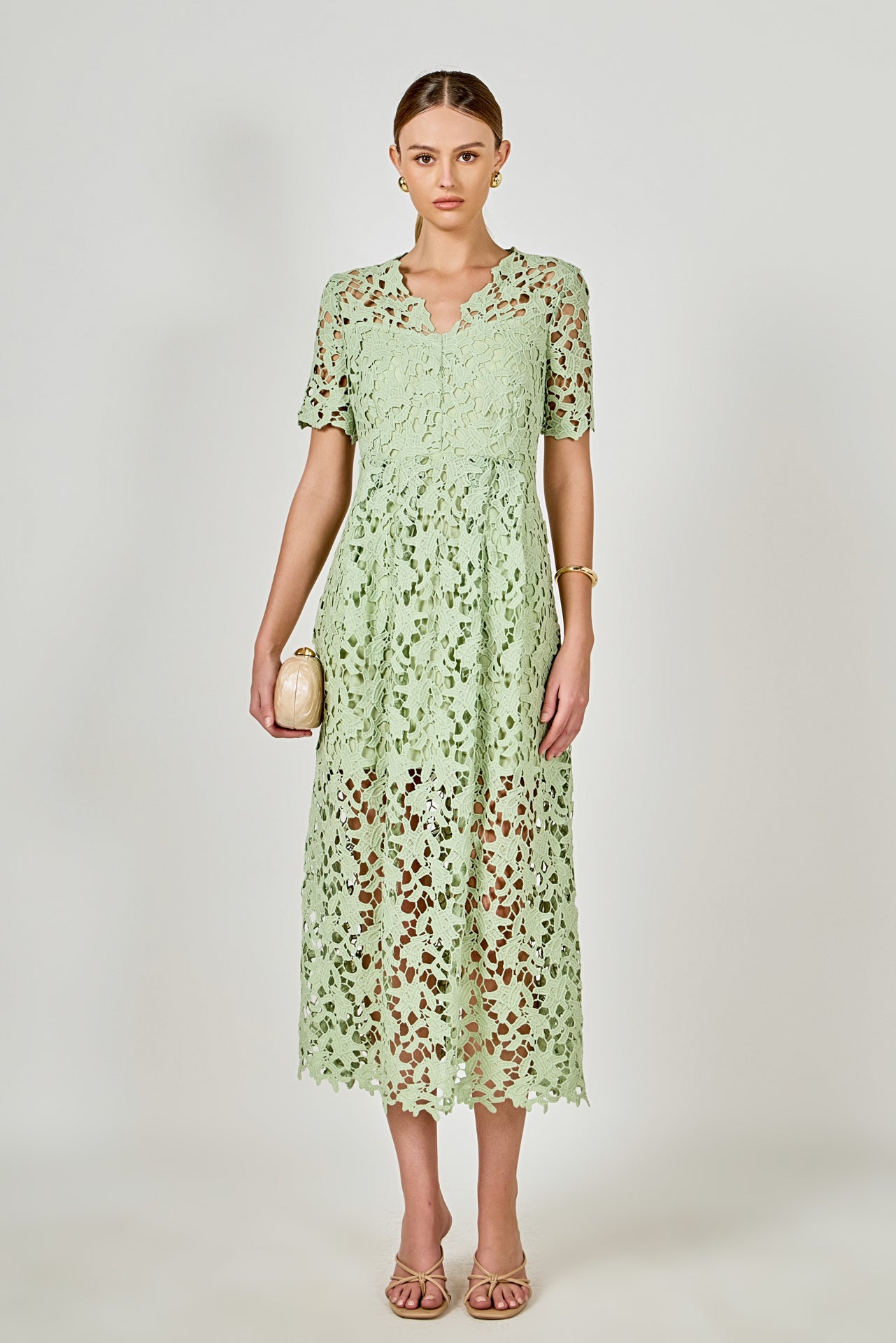 ENDLESS ROSE - All Over Lace Short Sleeves Midi Dress - DRESSES available at Objectrare