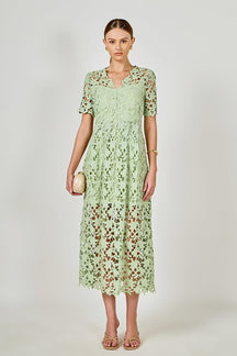 ENDLESS ROSE - All Over Lace Short Sleeves Midi Dress - DRESSES available at Objectrare