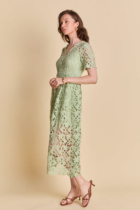 All Over Lace Short Sleeves Midi Dress