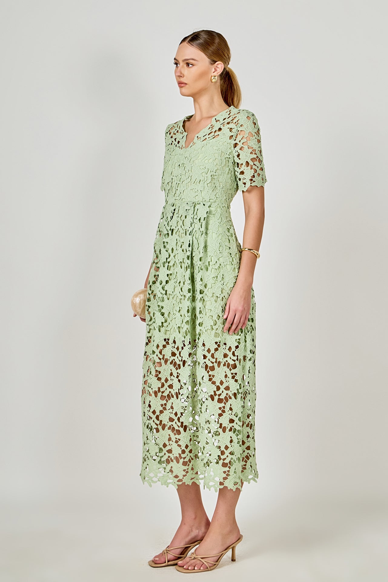 ENDLESS ROSE - All Over Lace Short Sleeves Midi Dress - DRESSES available at Objectrare