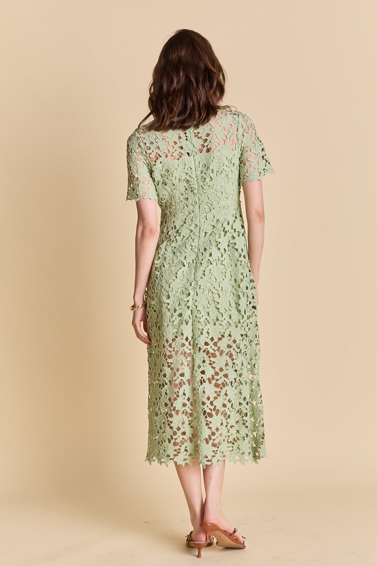 All Over Lace Short Sleeves Midi Dress