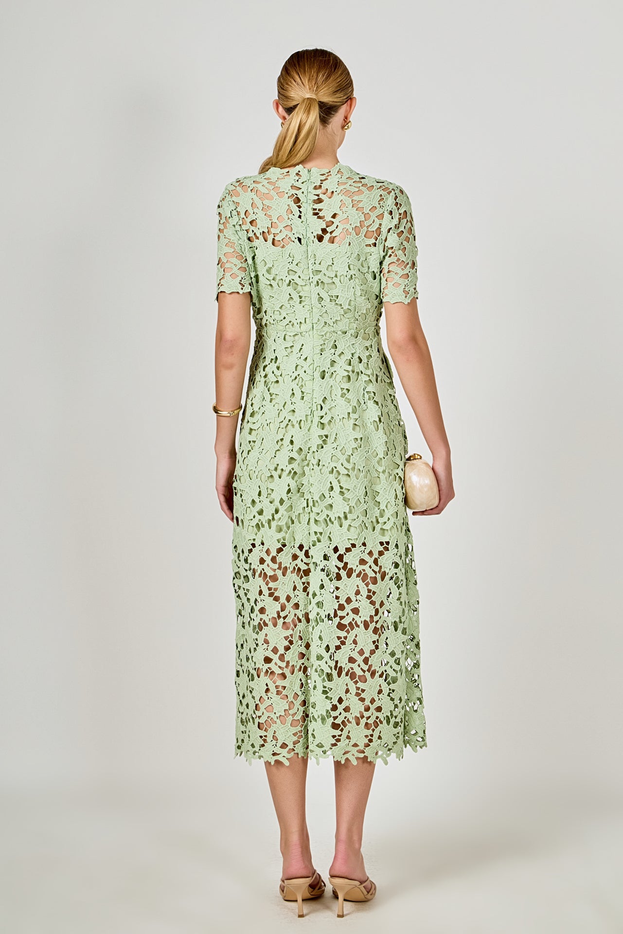 ENDLESS ROSE - All Over Lace Short Sleeves Midi Dress - DRESSES available at Objectrare