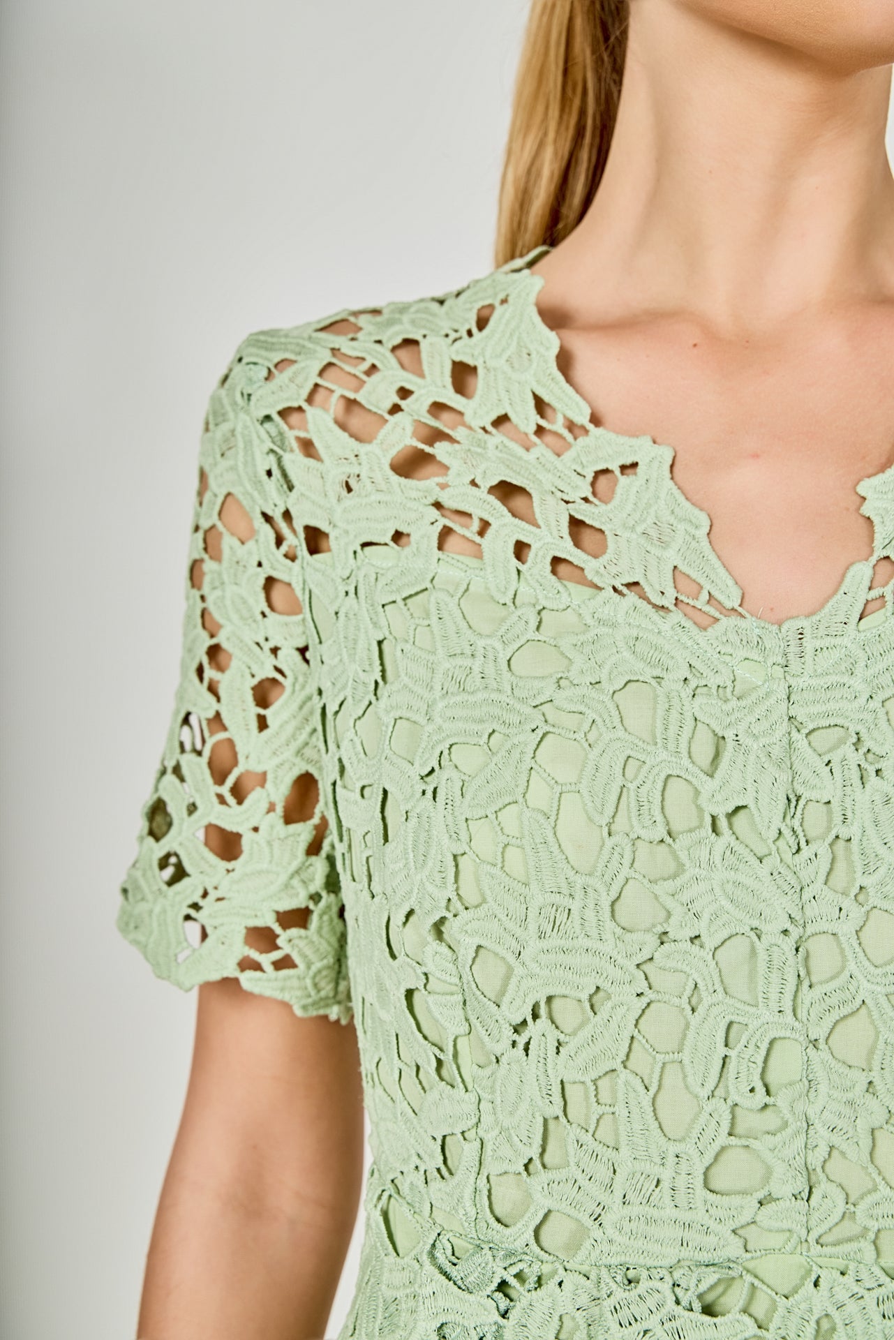 ENDLESS ROSE - All Over Lace Short Sleeves Midi Dress - DRESSES available at Objectrare