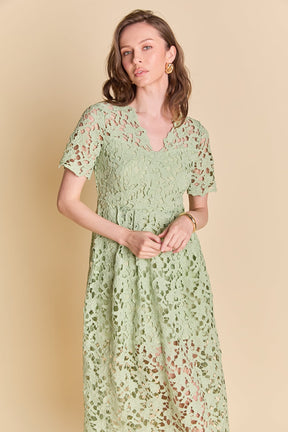 All Over Lace Short Sleeves Midi Dress
