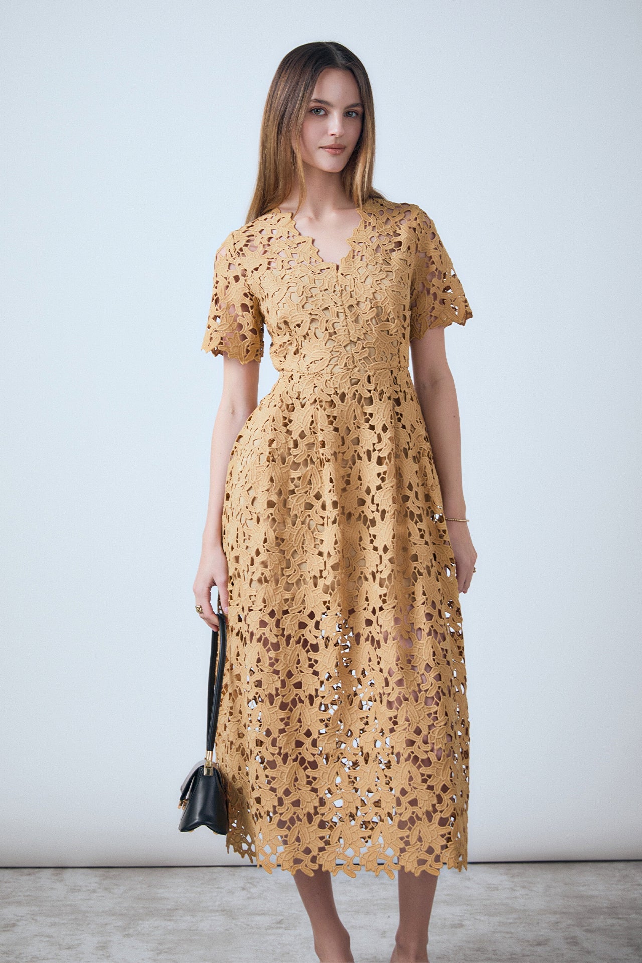 ENDLESS ROSE - All Over Lace Short Sleeves Midi Dress - DRESSES available at Objectrare