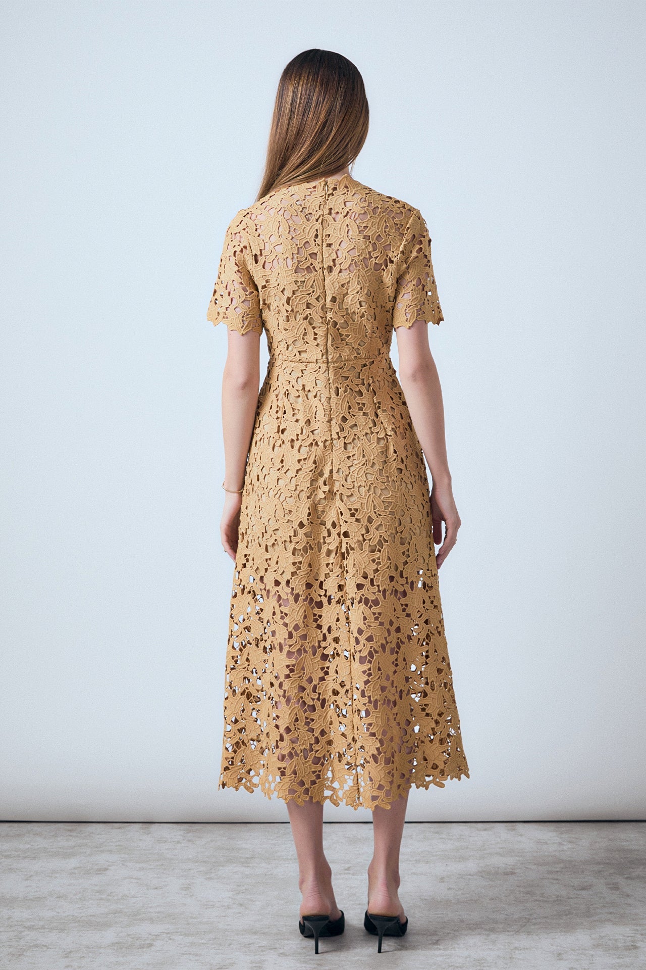 ENDLESS ROSE - All Over Lace Short Sleeves Midi Dress - DRESSES available at Objectrare