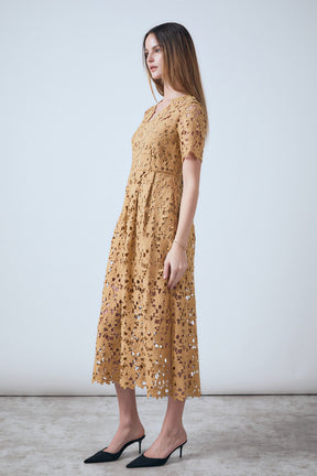 ENDLESS ROSE - All Over Lace Short Sleeves Midi Dress - DRESSES available at Objectrare