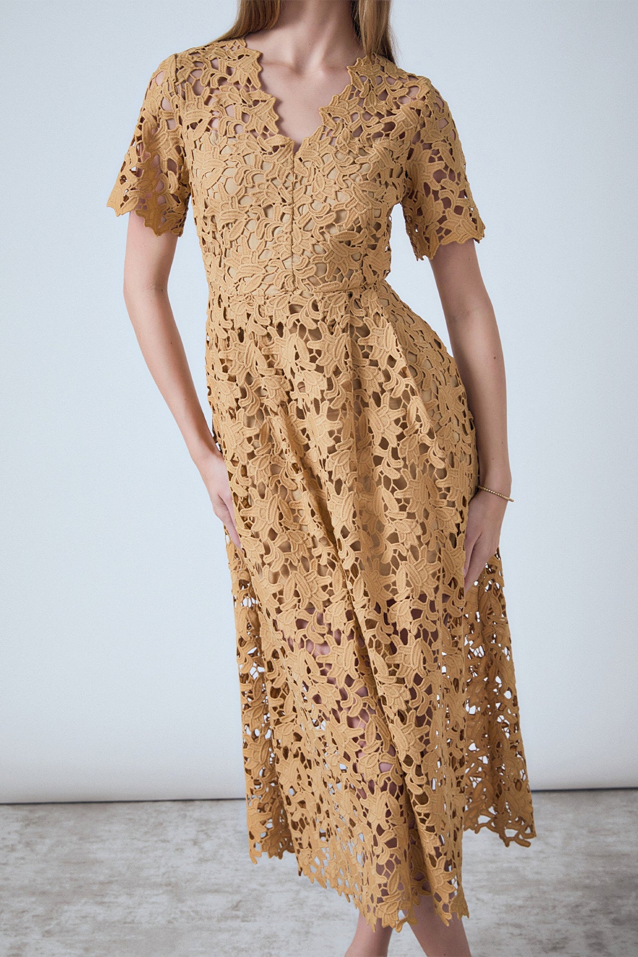 ENDLESS ROSE - All Over Lace Short Sleeves Midi Dress - DRESSES available at Objectrare