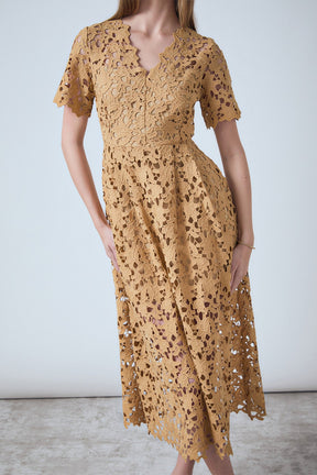 ENDLESS ROSE - All Over Lace Short Sleeves Midi Dress - DRESSES available at Objectrare