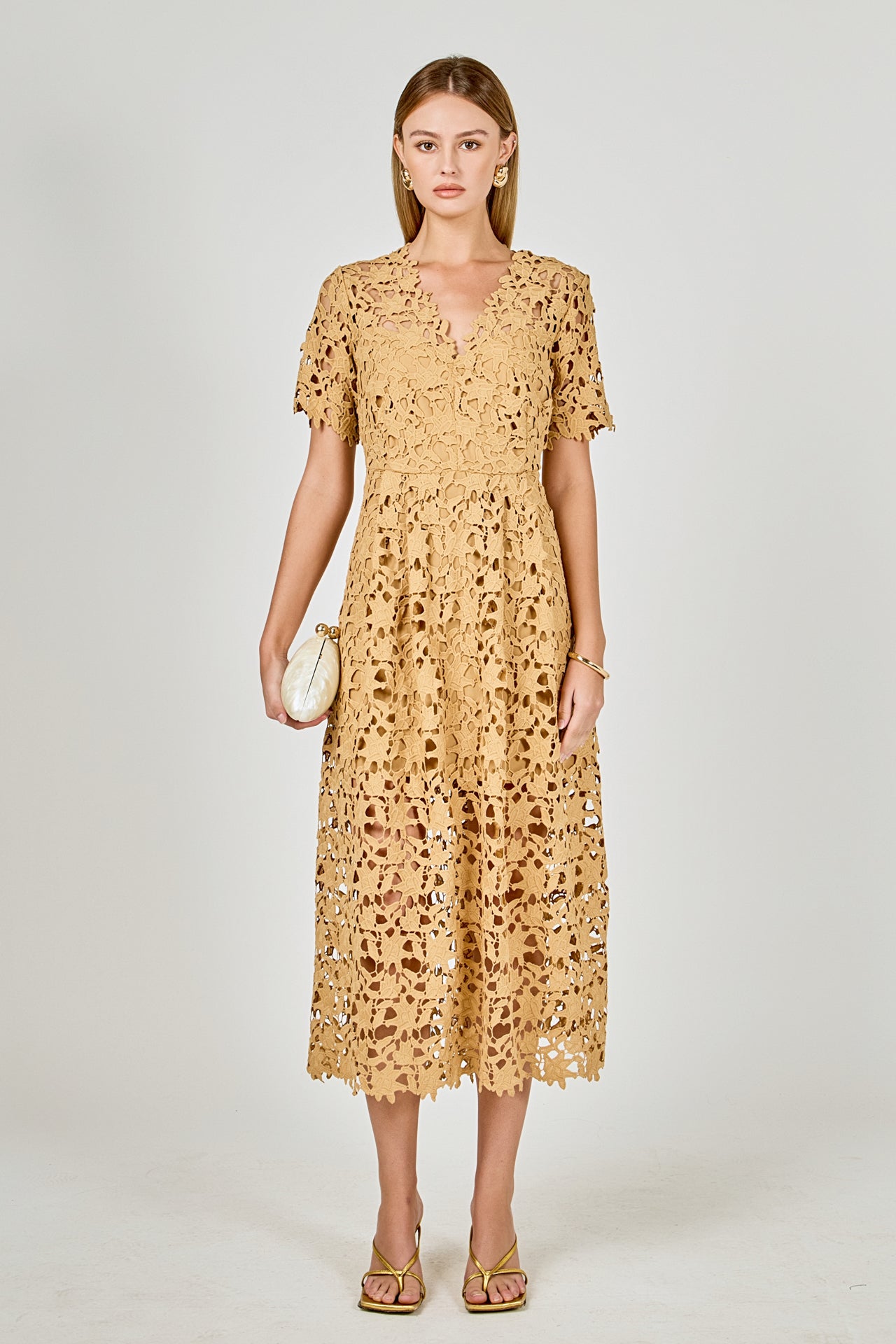 ENDLESS ROSE - All Over Lace Short Sleeves Midi Dress - DRESSES available at Objectrare