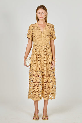 ENDLESS ROSE - All Over Lace Short Sleeves Midi Dress - DRESSES available at Objectrare
