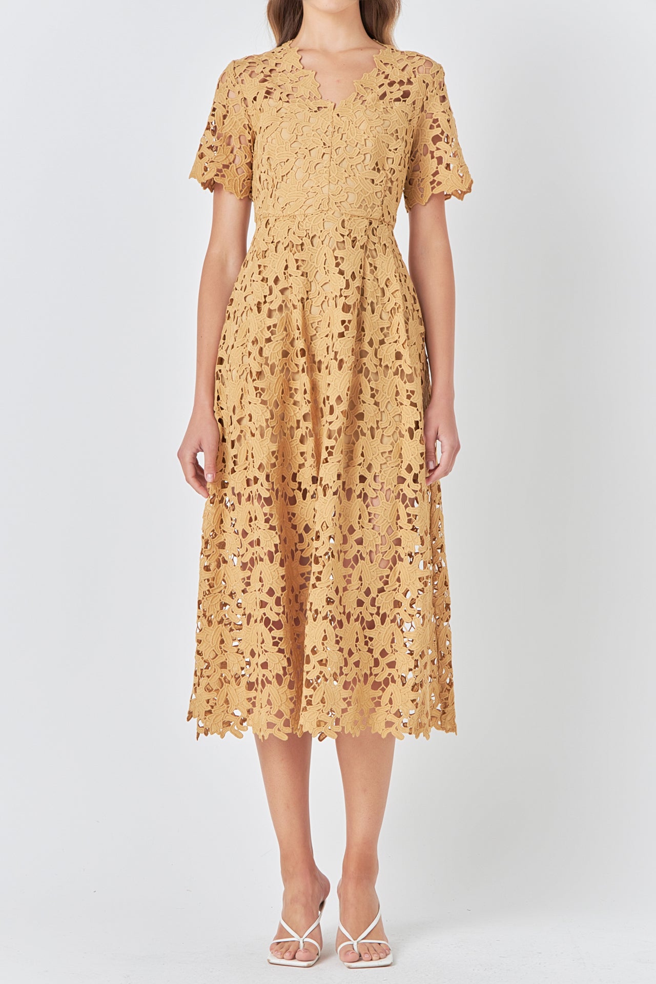 ENDLESS ROSE - All Over Lace Short Sleeves Midi Dress - DRESSES available at Objectrare