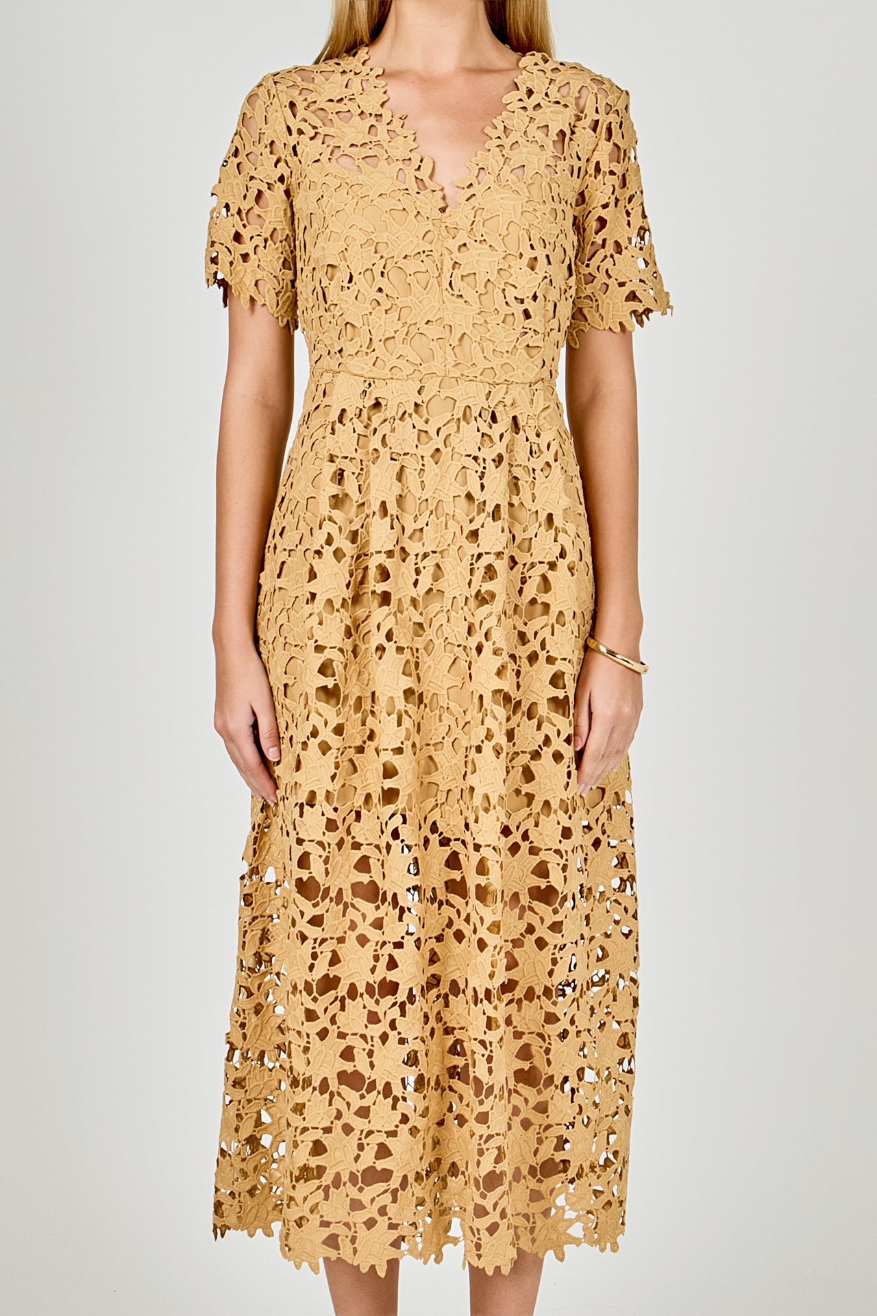 ENDLESS ROSE - All Over Lace Short Sleeves Midi Dress - DRESSES available at Objectrare