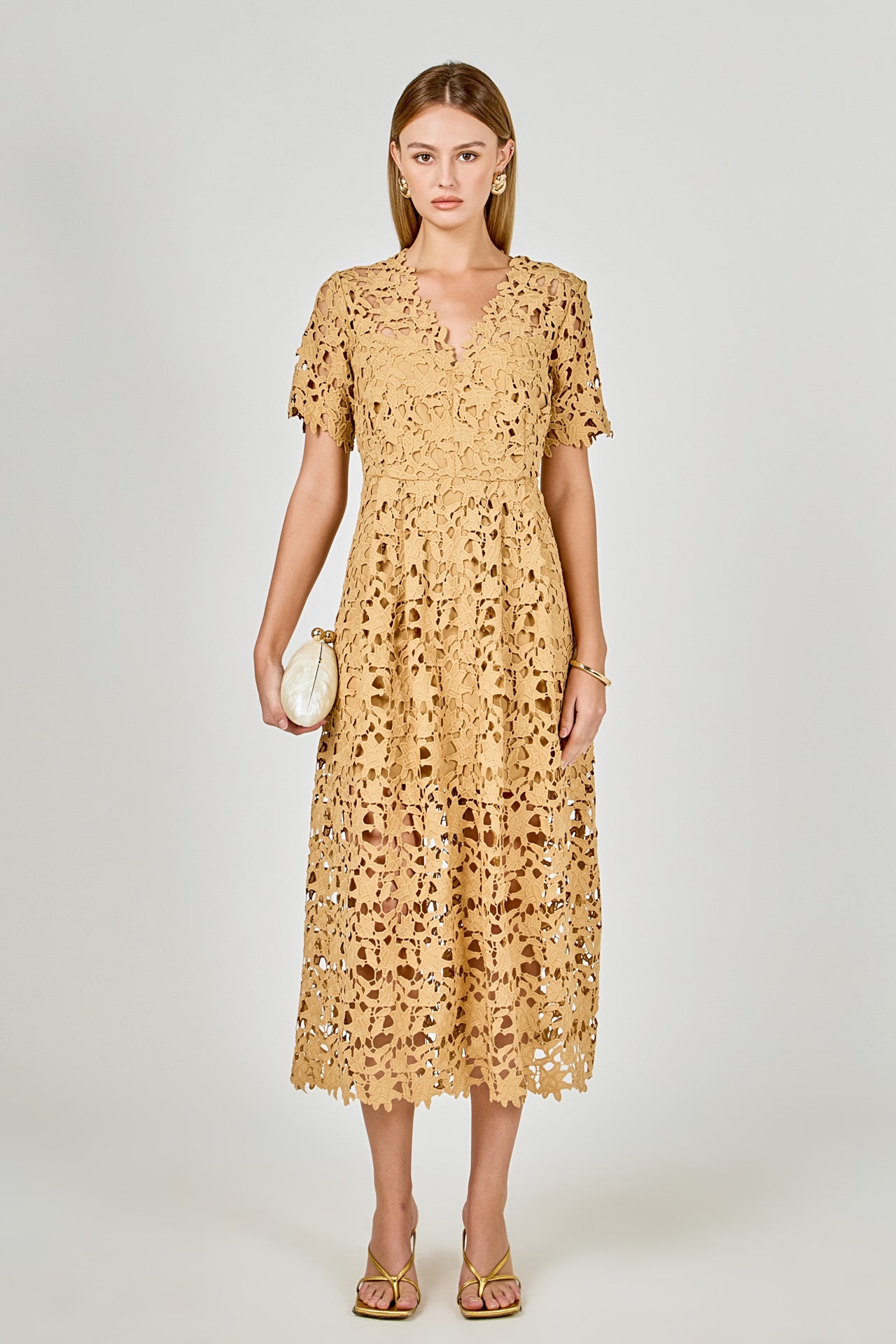 ENDLESS ROSE - All Over Lace Short Sleeves Midi Dress - DRESSES available at Objectrare