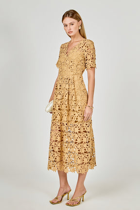 ENDLESS ROSE - All Over Lace Short Sleeves Midi Dress - DRESSES available at Objectrare