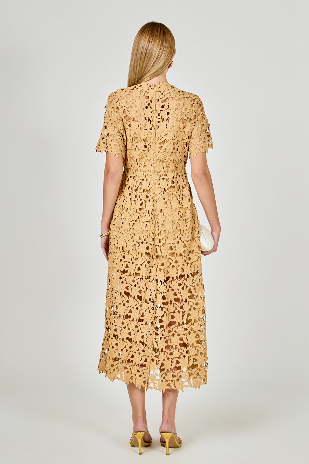 ENDLESS ROSE - All Over Lace Short Sleeves Midi Dress - DRESSES available at Objectrare