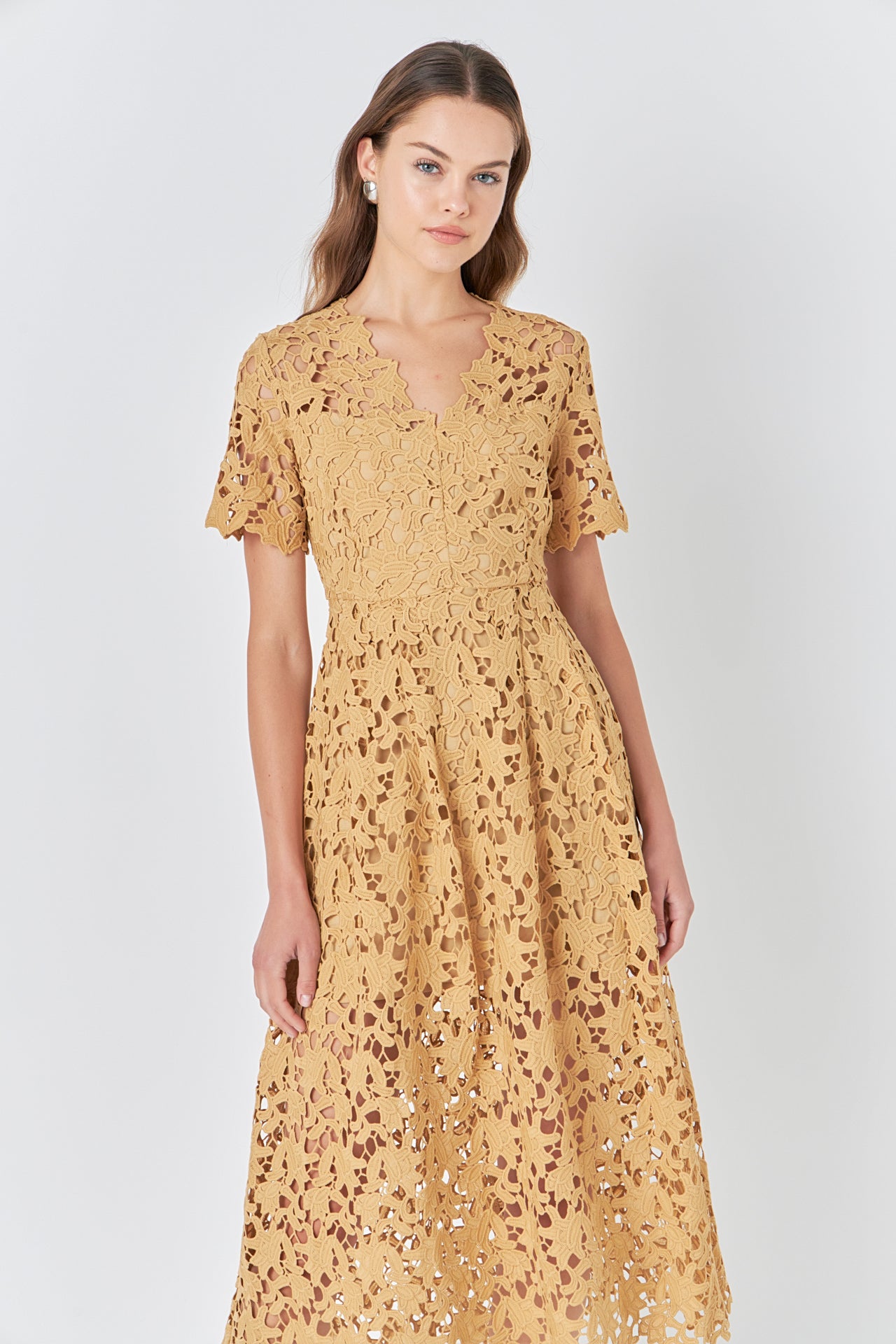 ENDLESS ROSE - All Over Lace Short Sleeves Midi Dress - DRESSES available at Objectrare