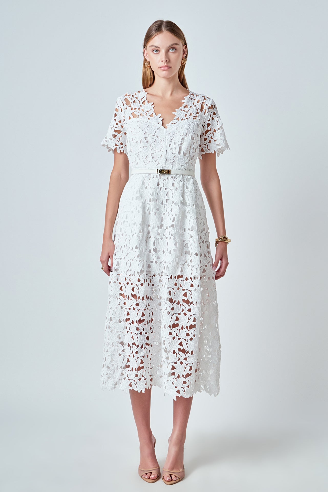 ENDLESS ROSE - All Over Lace Short Sleeves Midi Dress - DRESSES available at Objectrare
