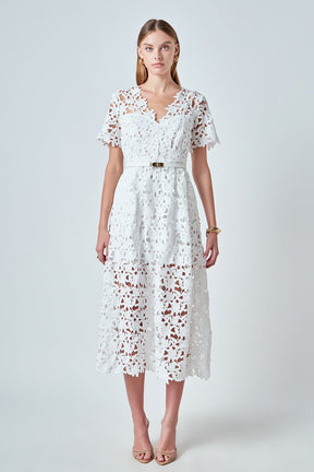 ENDLESS ROSE - All Over Lace Short Sleeves Midi Dress - DRESSES available at Objectrare