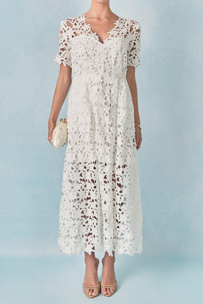 ENDLESS ROSE - All Over Lace Short Sleeves Midi Dress - DRESSES available at Objectrare