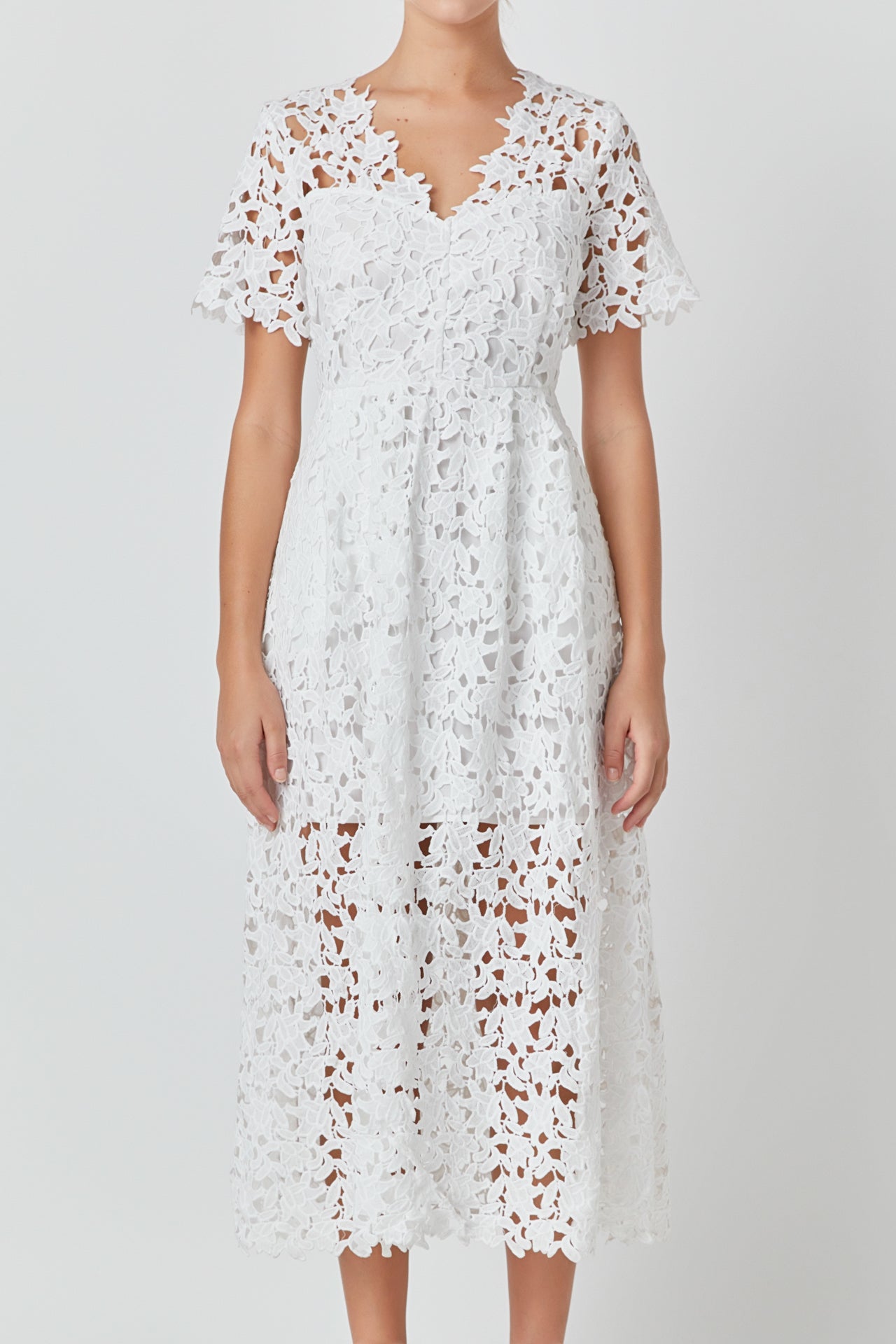All Over Lace Short Sleeves Midi Dress