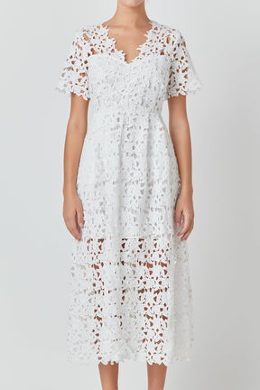 All Over Lace Short Sleeves Midi Dress