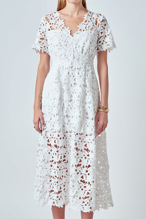 ENDLESS ROSE - All Over Lace Short Sleeves Midi Dress - DRESSES available at Objectrare