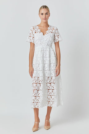All Over Lace Short Sleeves Midi Dress