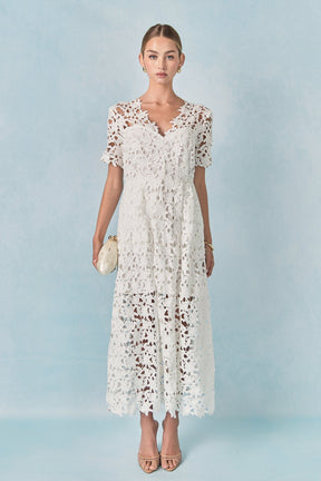 ENDLESS ROSE - All Over Lace Short Sleeves Midi Dress - DRESSES available at Objectrare