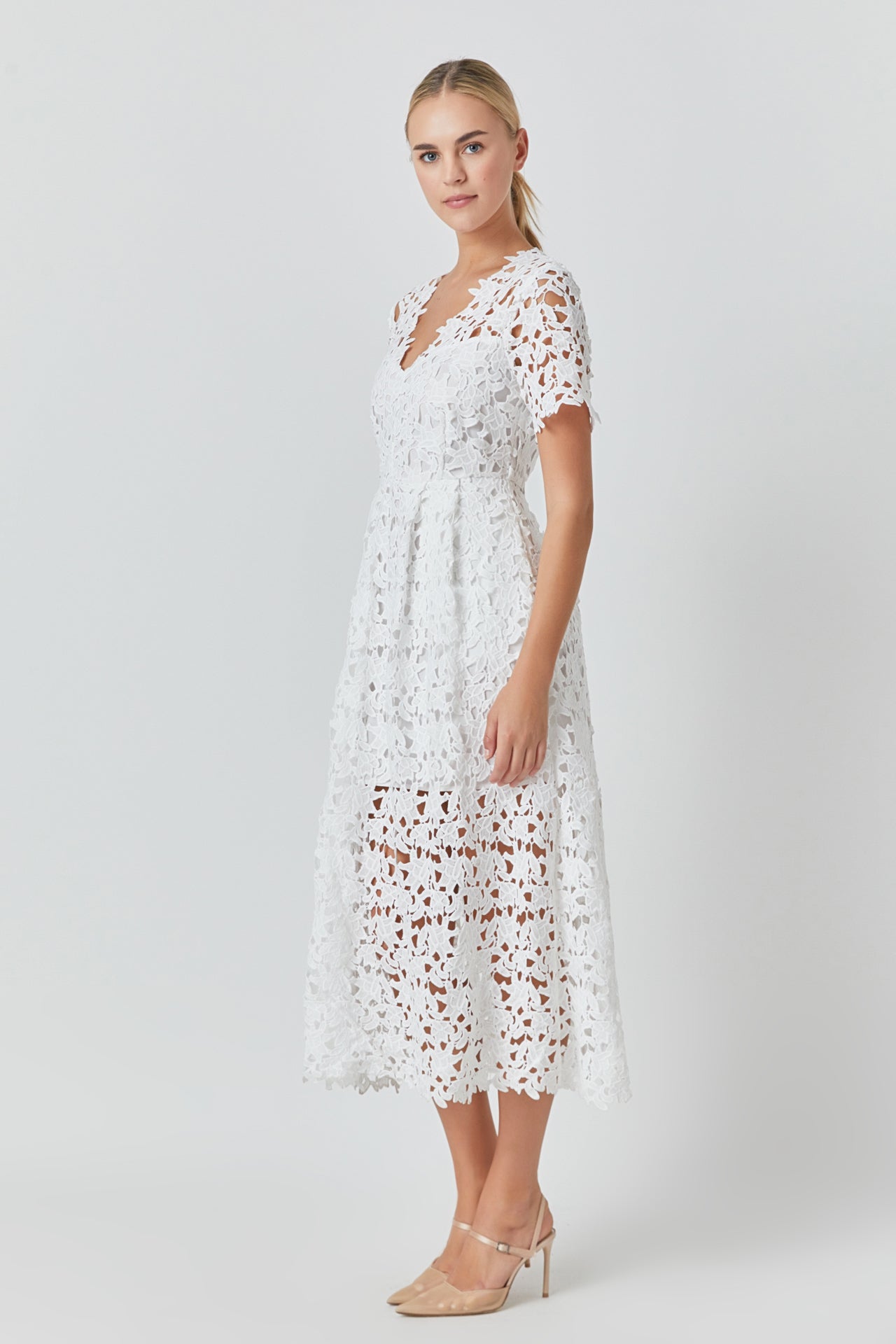 All Over Lace Short Sleeves Midi Dress