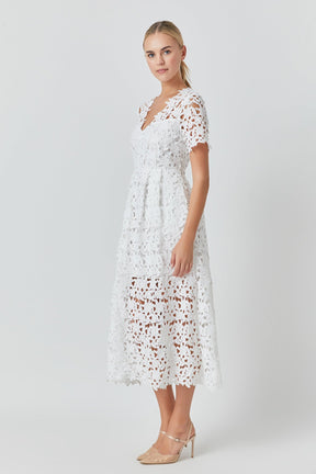 All Over Lace Short Sleeves Midi Dress