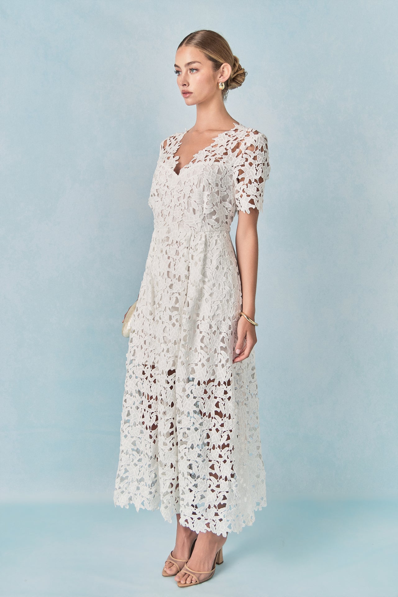 ENDLESS ROSE - All Over Lace Short Sleeves Midi Dress - DRESSES available at Objectrare