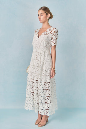 ENDLESS ROSE - All Over Lace Short Sleeves Midi Dress - DRESSES available at Objectrare