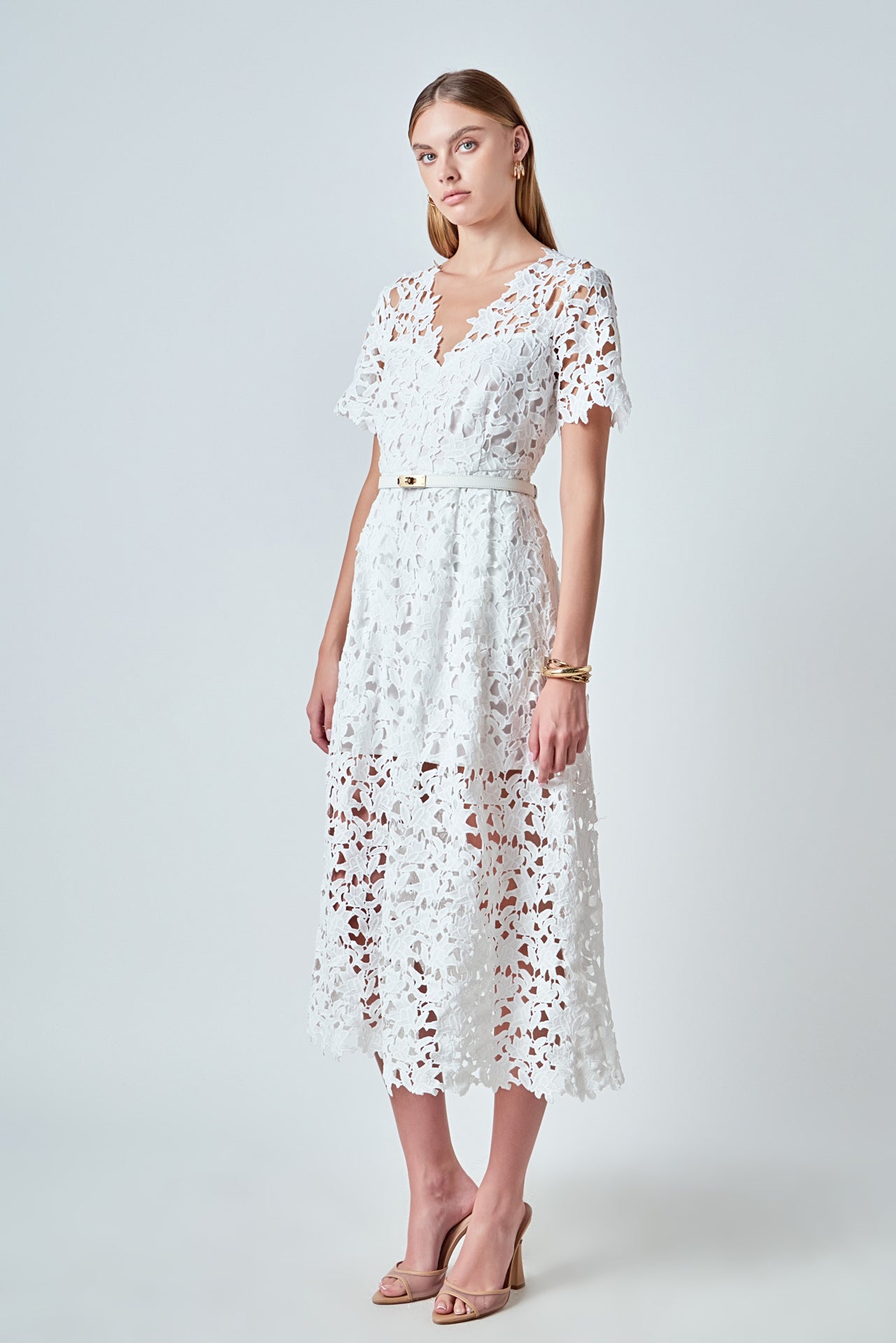 ENDLESS ROSE - All Over Lace Short Sleeves Midi Dress - DRESSES available at Objectrare