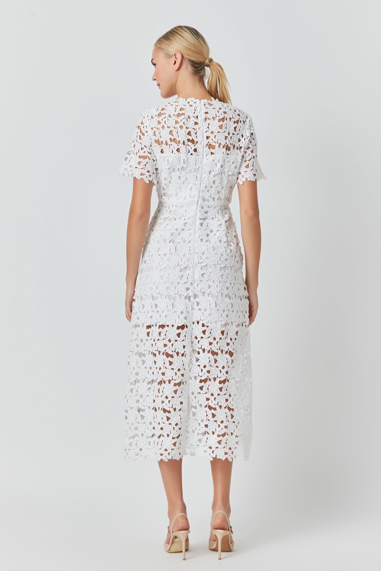 All Over Lace Short Sleeves Midi Dress